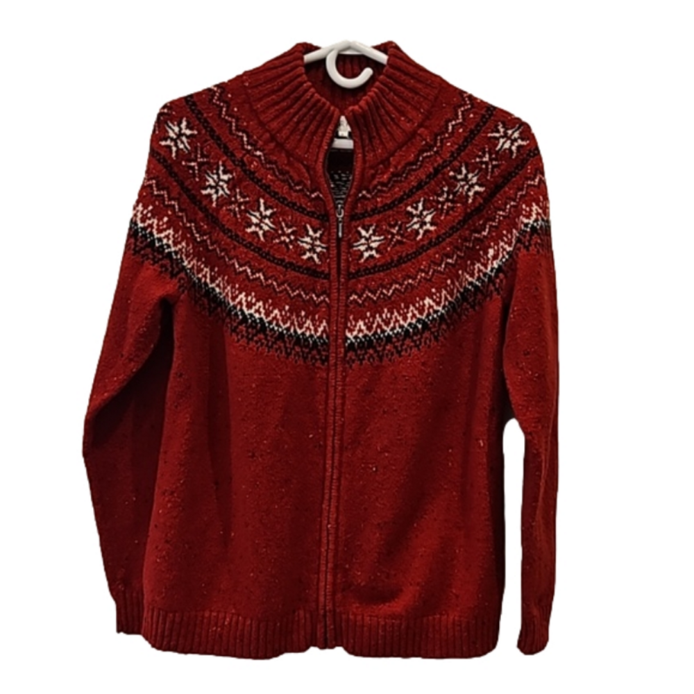 Northern Reflections Sweater Red Full Zip Snowflake pattern Women's Large